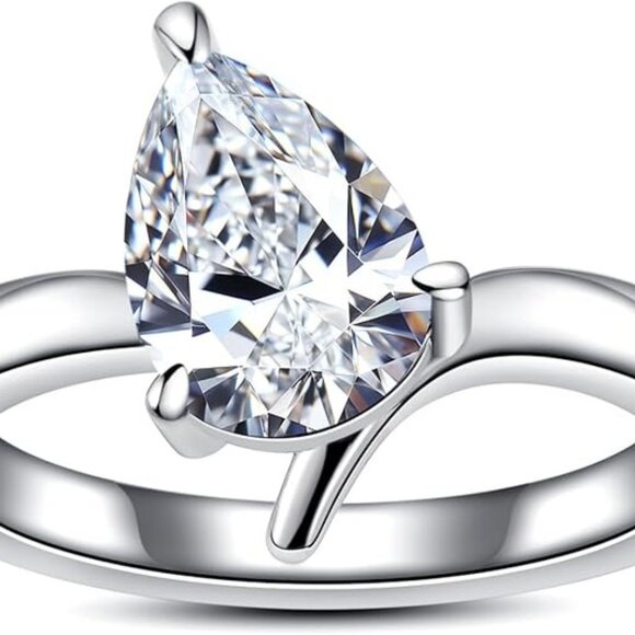 2cttw Pear Cut Moissanite D Color VVS1 Clarity Silver Wedding Ring - Picture 2 of 6